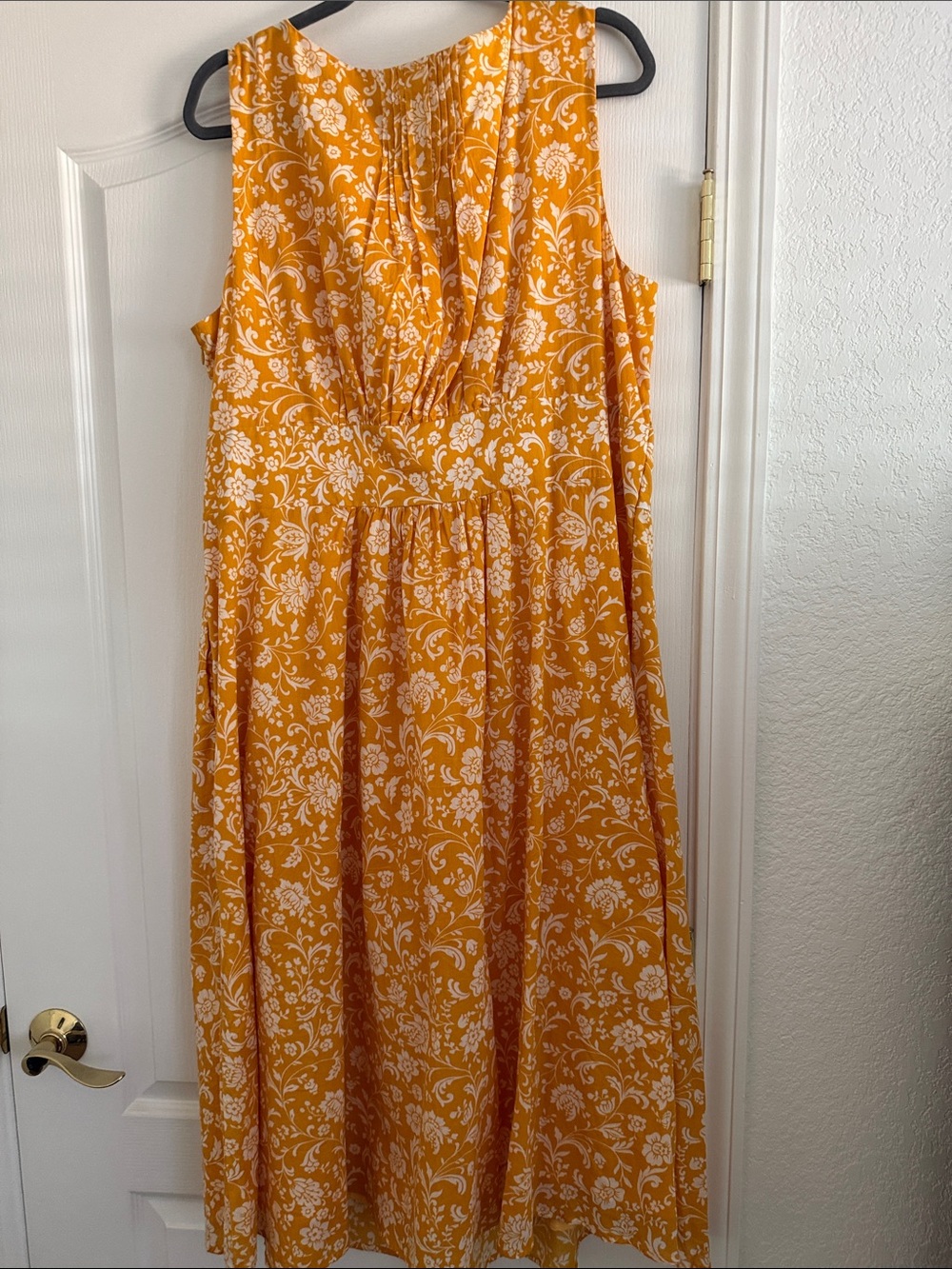 EShakti Goldenrod and White Floral Lightweight Lined Midi Dress. NWOT - Picture 3 of 8